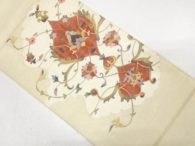 花更紗模様織り出し　袋帯